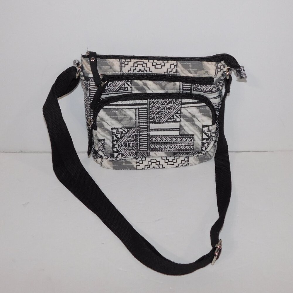 No Boundaries Black White Gray Quilted tribal Crossbody shoulder Bag Purse Women